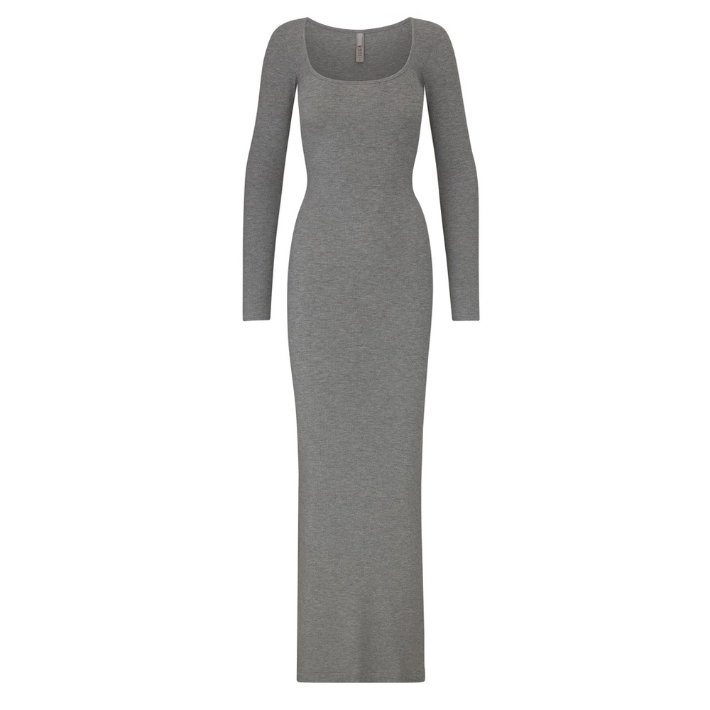 NEW Skims Soft Lounge Long Sleeve Dress in Heather Gray Women's Size XXS